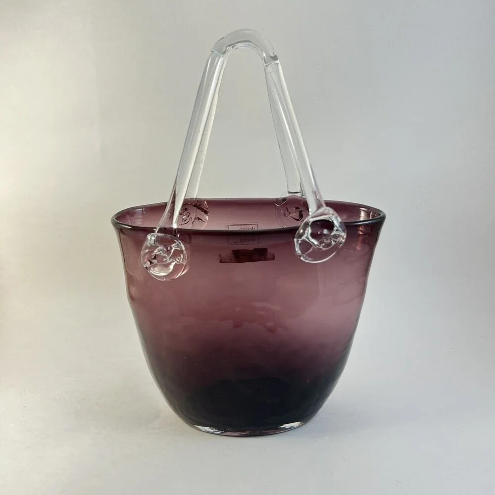 Art Glass Purple Hand Bag Tote Bag Vase Medium Size By Design Society